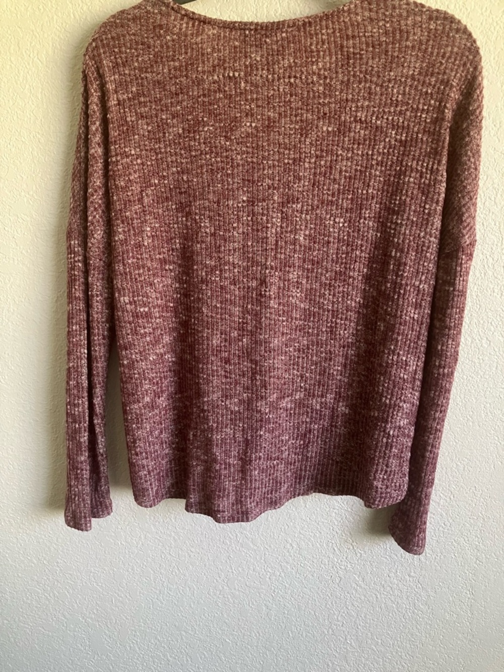 Lulu's Mauve Ribbed Drawstring V-Neck Long Sleeve Top - Picture 4 of 4